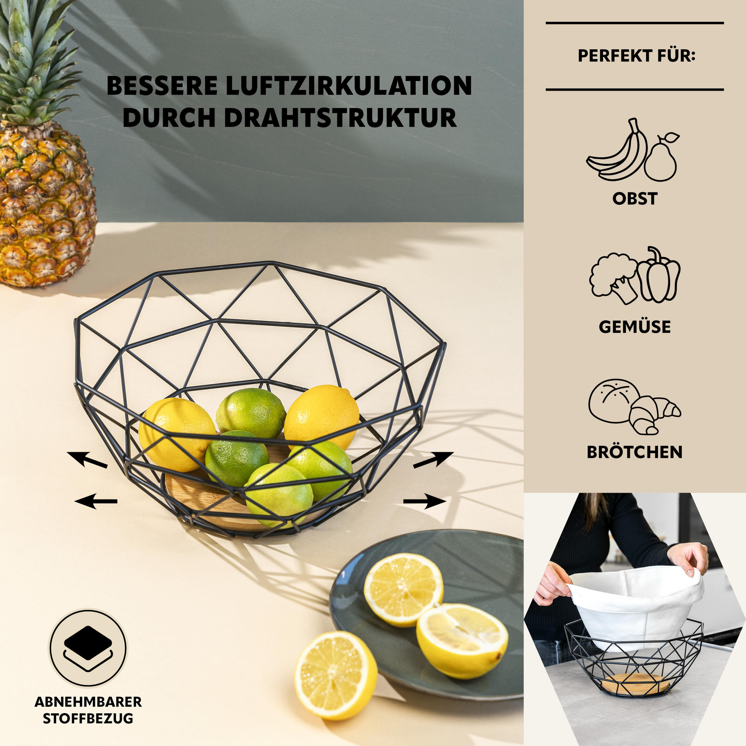 Thumbnail - eluno Obstkorb,, Schwarz, Metall, 14 cm, Essen & Trinken, Geschirr, Schalen & Schüsseln, Obstschalen
