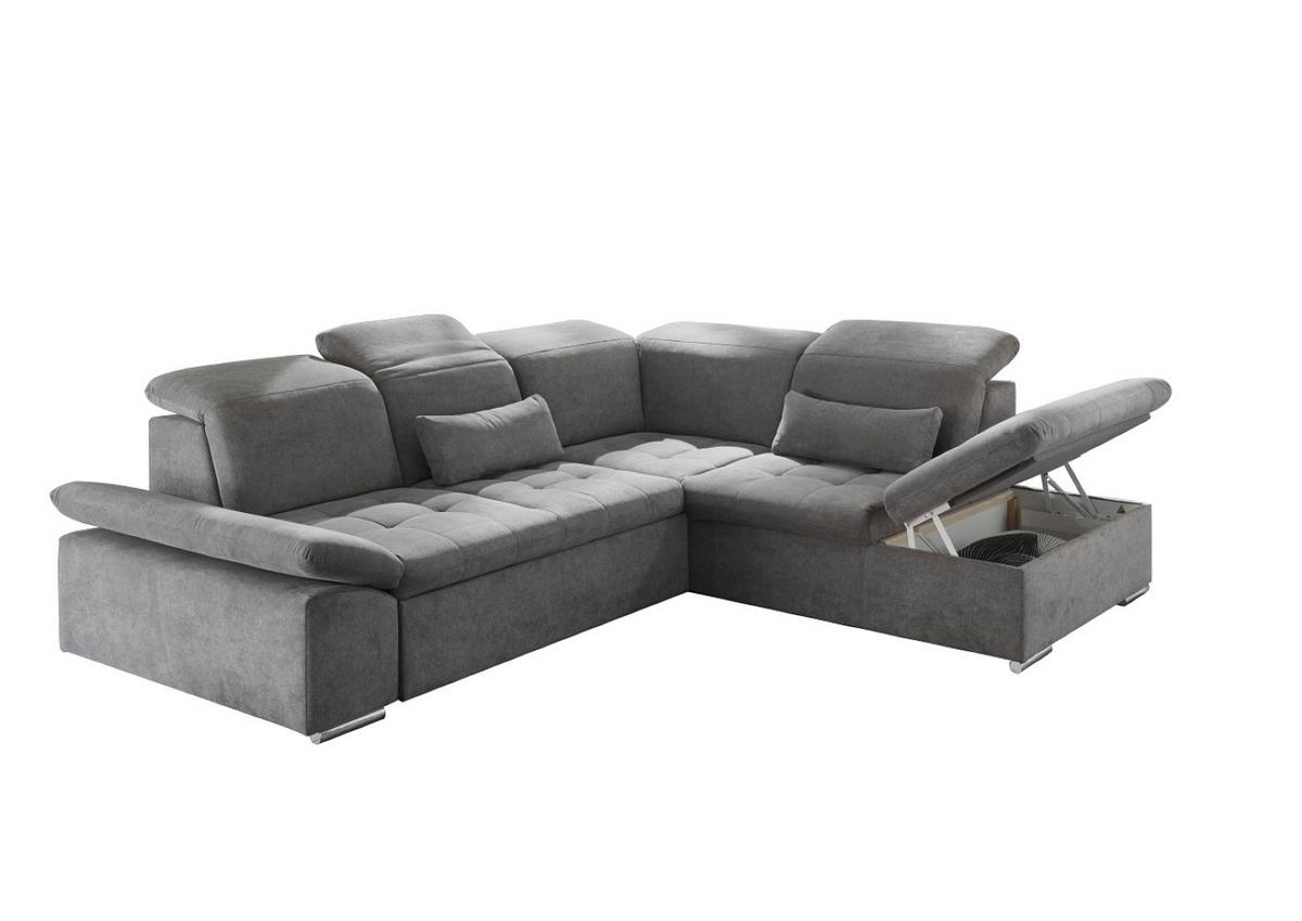 ECKSOFA mit Schlaffunktion mit Bettkasten und verstellbaren Kopf- und Rückenlehnen - Chromfarben/Dunkelgrau, Textil (240/276cm) - ed exciting design