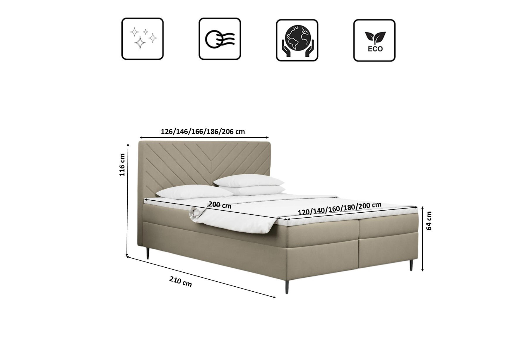 Thumbnail - Kaiser Möbel Boxbett, Beige, Textil, H2, Höhe ca. 20 cm, einzeln stellbar,Rechteckig, eckig, 180x200 cm, Schlafzimmer, B...