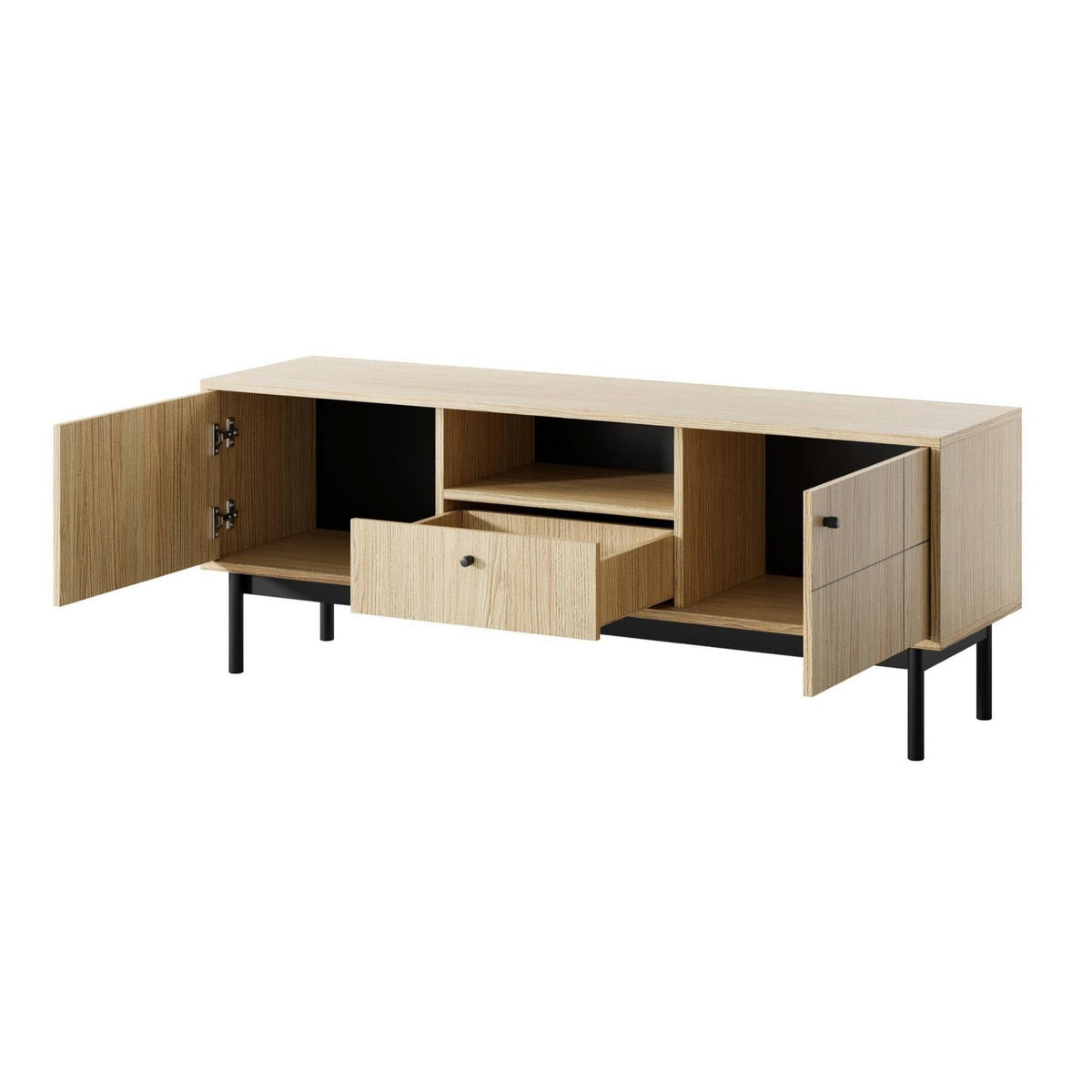 TV stolík Japandies drevodekor dub 153/57/39 cm - čierna/farba duba, kov/drevo (153.5/56.6/39cm) - Selsey