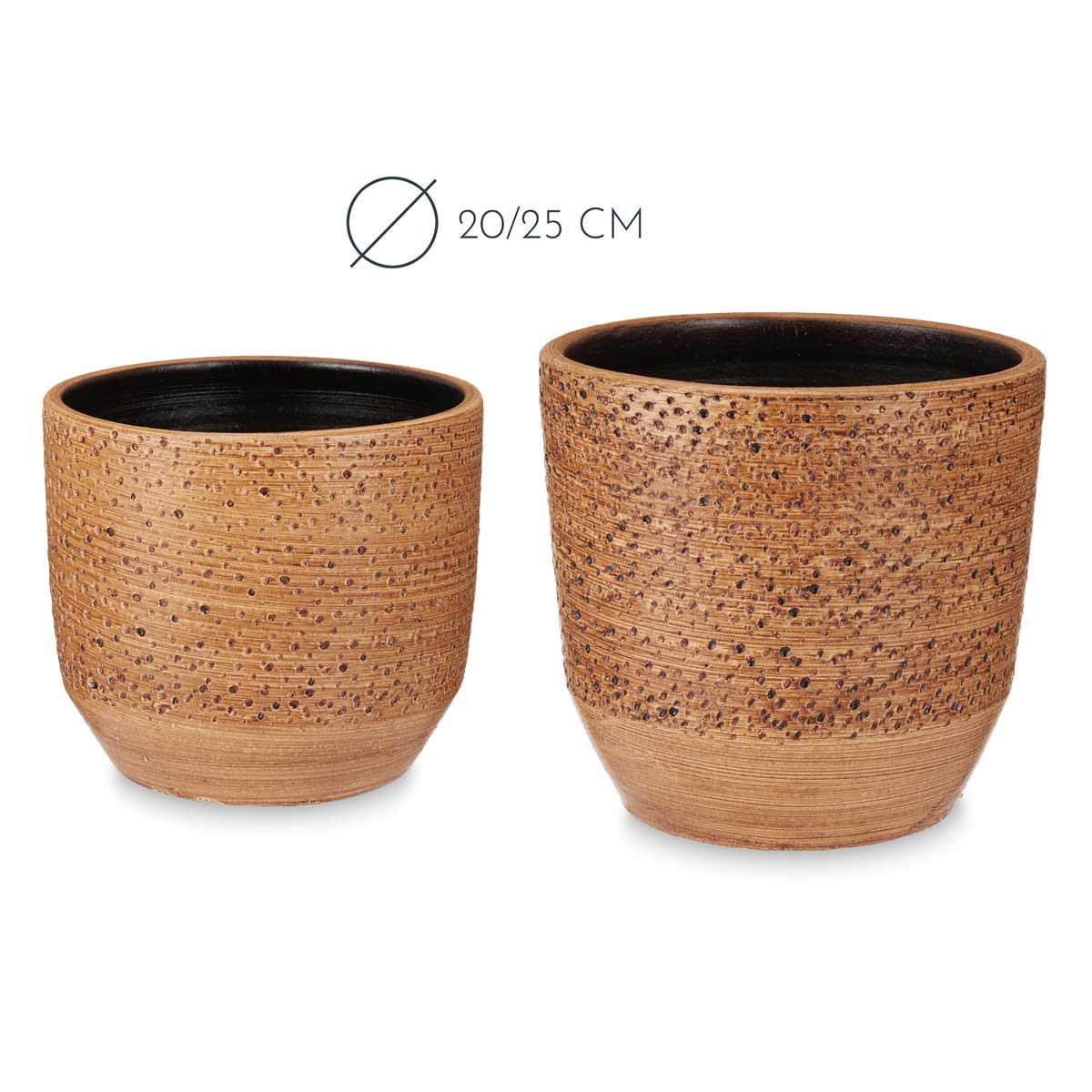 BLUMENTÖPFE Dots&Lines 20/25 cm, 2er-Set - Cognac, Keramik (25/23cm)