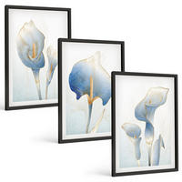 BILDER SET 3er Set - 40x60 cm Schwarzer Rahmen - Blaue Blumen im Hintergrund - Schwarz, Kunststoff (40/60cm) - TULUP
