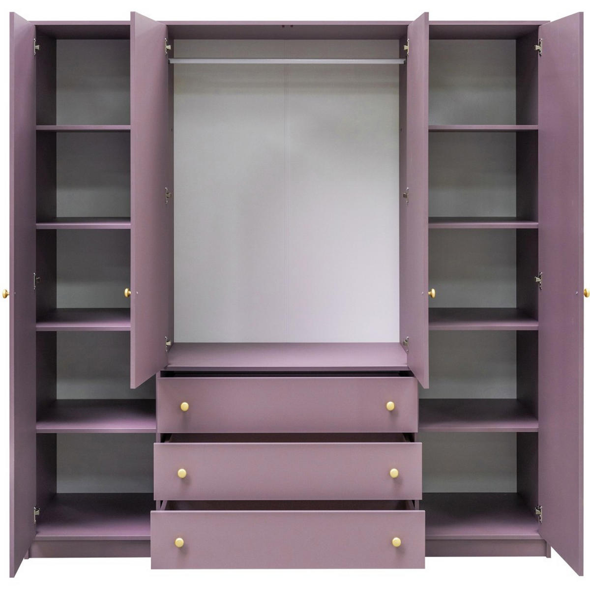 DREHTÜRENSCHRANK Solea Lux mit 4 Türen und 3 Schubladen, Pflaume - Pflaume/Goldfarben, Holzwerkstoff (196/200/58cm) - Beautysofa