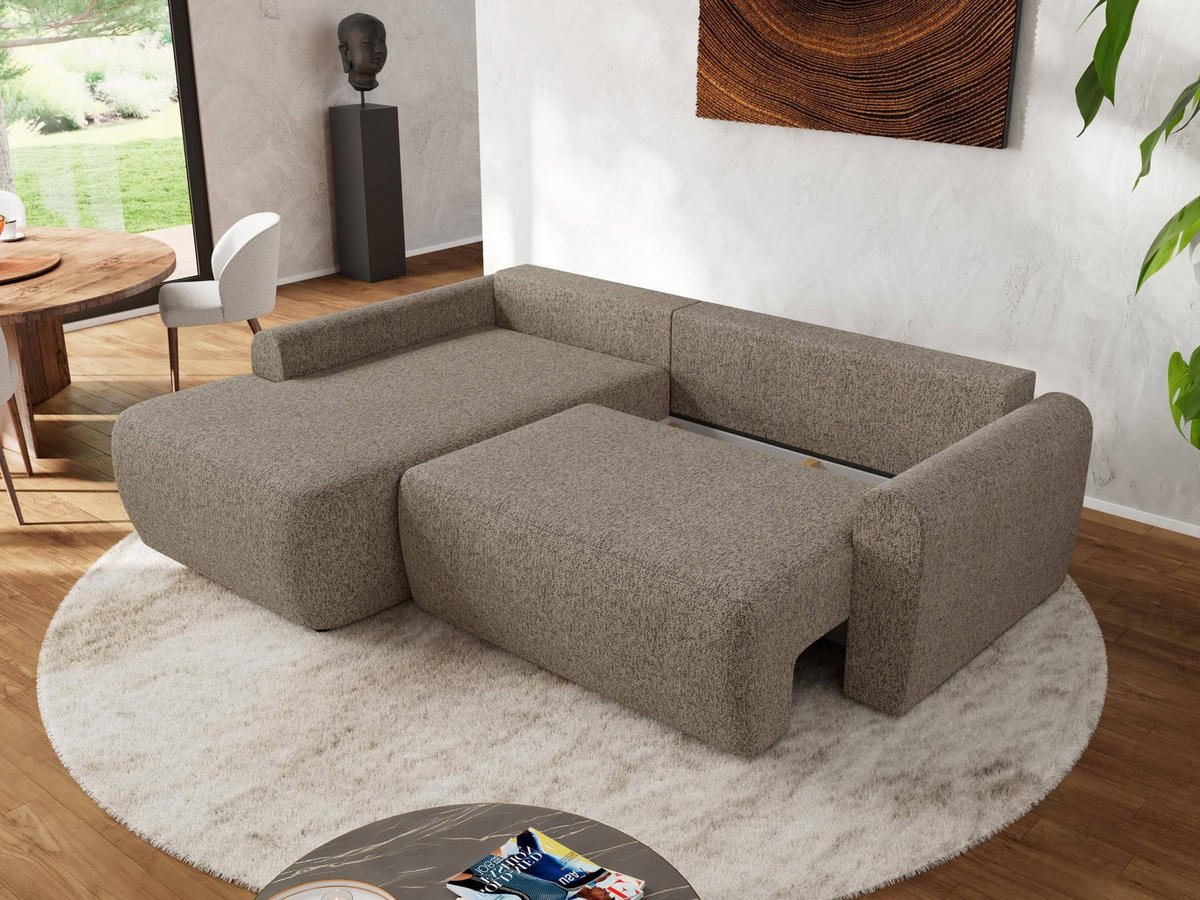 ECKSCHLAFSOFA CUBO L Dunkelbeige Struktur - links - Beige/Schwarz, Kunststoff/Textil (273/187cm) - MKS