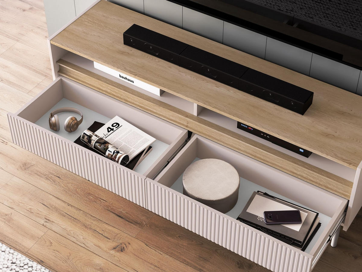 TV-LOWBOARD Dunea Kaschmirgrau/Eichenholzoptik 154/40/55 cm - Taupe/Beige, Holzwerkstoff/Metall (154/55/40cm) - Selsey