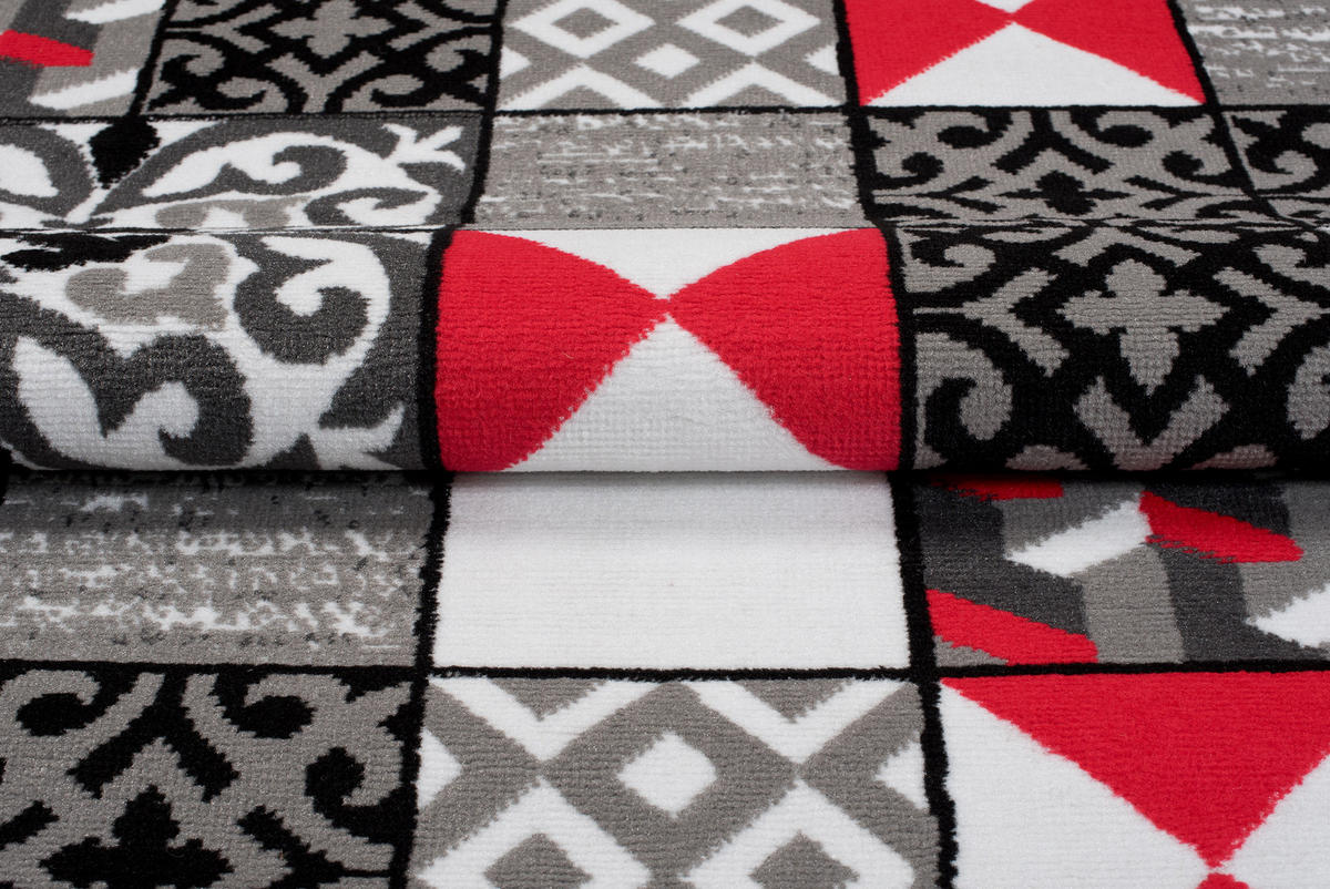 TEPPICH MAYA Rot Mosaik Karo Floral 250/300 cm - Rot, Textil (250/300cm) - Tapiso