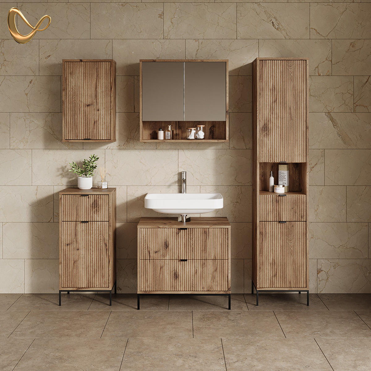 WASCHBECKENUNTERSCHRANK Aterno Viking Oak 70 x 63 cm mit 2 ausziehbaren Schubladen - Eichefarben, Holzwerkstoff (70/63/45.1cm) - Livinity®