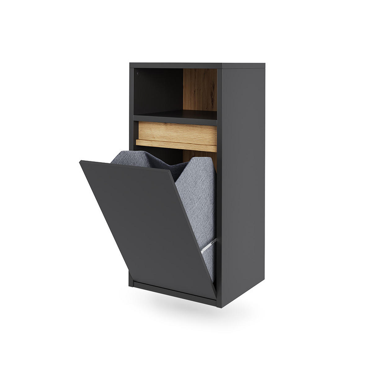 BADSCHRANK Viola Grau/Artisan 38 x 80 cm mit Wäschkorb - Eiche Artisan/Grau, Holzwerkstoff (38/80/33cm) - Vicco