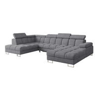 WOHNLANDSCHAFT mit Schlaffunktion und Bettkasten Ottomane Links COMA U 345x203x79 Grau Velours - Grau, Holzwerkstoff/Textil (345/79/203cm) - ALTDECOR