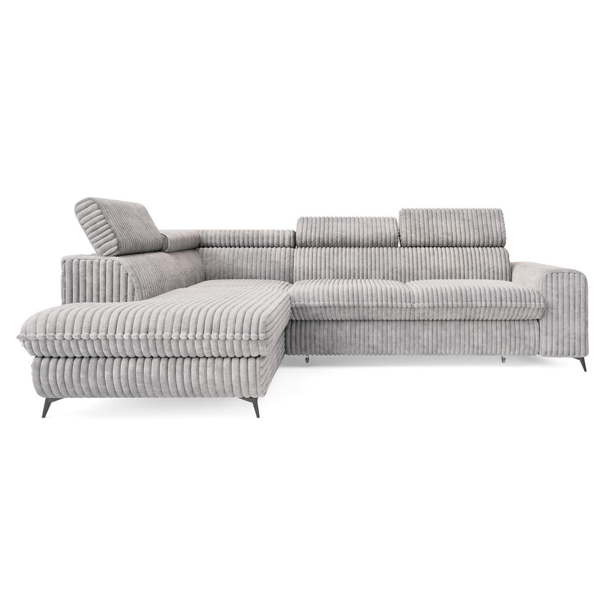 ECKSOFA VELISS Hellgrau Kordstoff mit Schlaffunktion - Grau, Holz (255/193cm) - MASSENO