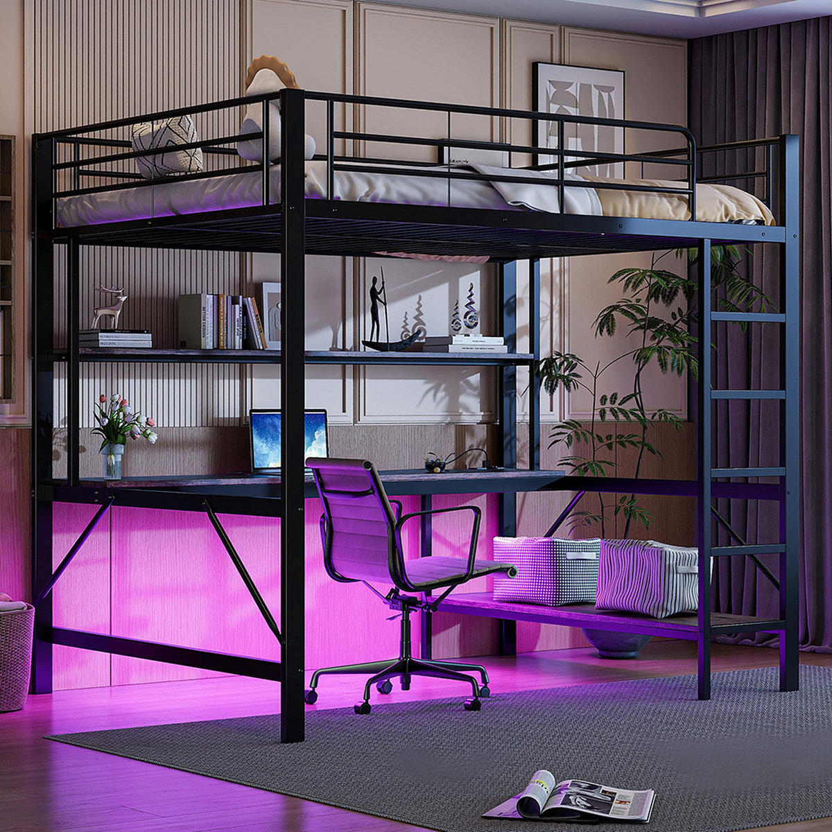 HOCHBETT 140x200cm mit schwarz Schreibtisch in Metall - Schwarz, Metall (140/200cm) - KOMHTOM