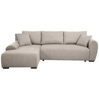 ECKSCHLAFSOFA Dallas mit Bettkasten, 255 cm, Beige, links, Velour-Stoff - Cappuccino, Textil (255/175cm) - Beautysofa