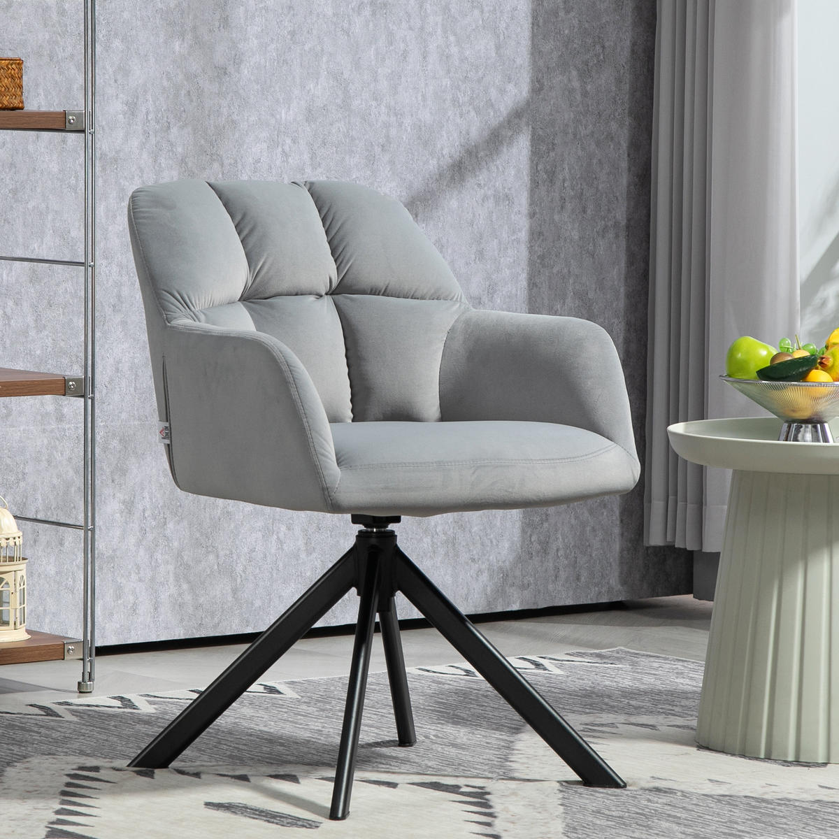 SESSEL Drehbarer Loungesessel mit Samtoptik, Armlehne, für Schlafzimmer - Grau, Kunststoff (59/78.5/58.5cm) - HOMCOM