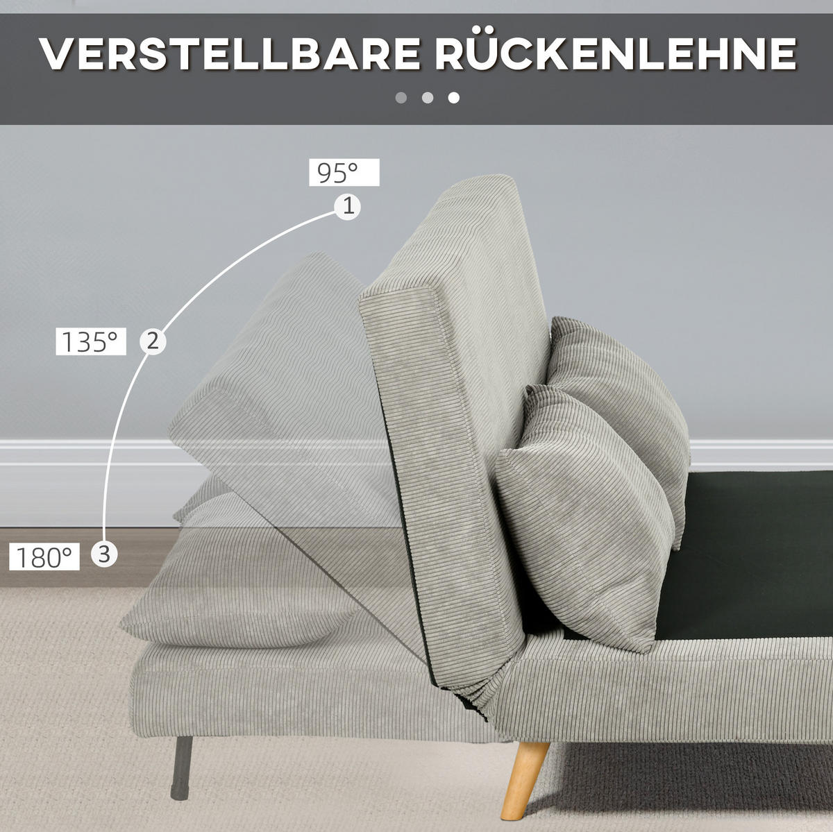 SCHLAFSOFA 141/90/81 cm in Grau – verstellbar mit 141/191 cm Liegefläche - Grau, Textil (90/81/141cm) - BEAOK