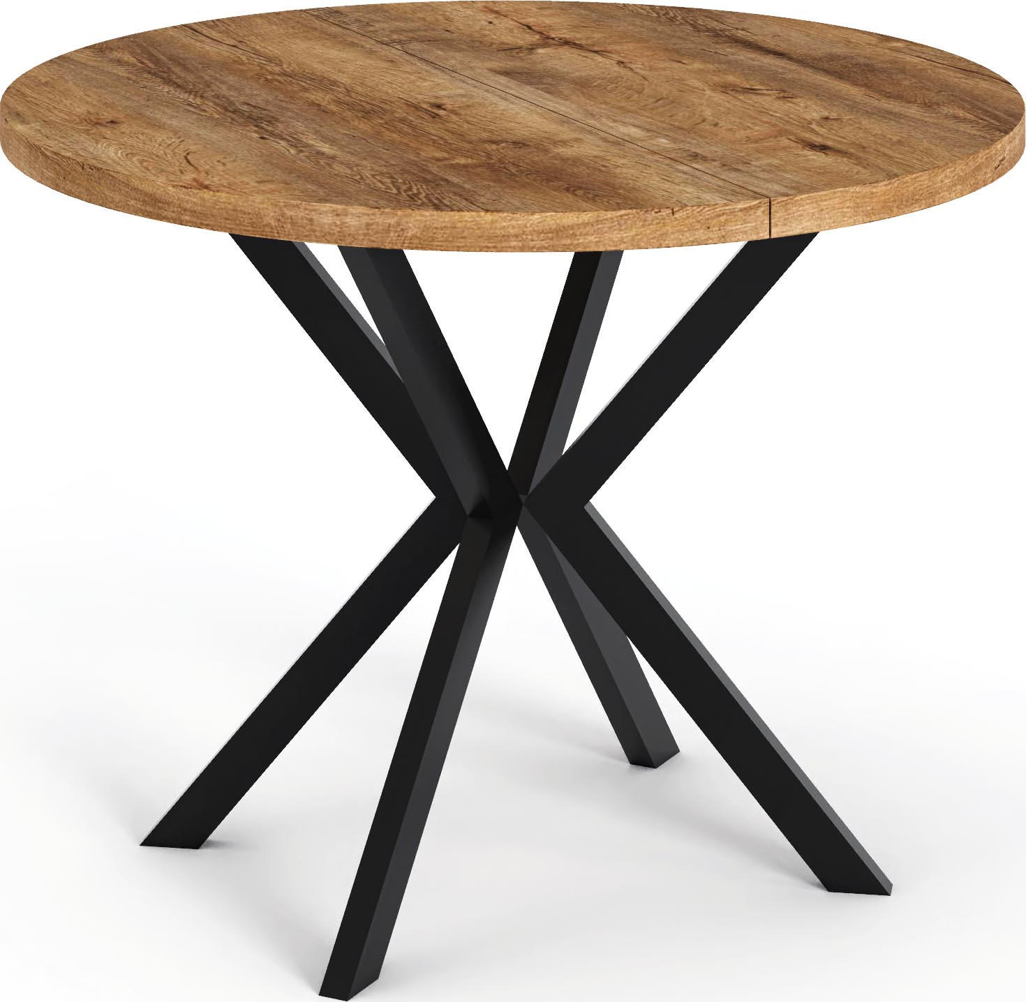 ESSTISCH Valeo runder ausziehbarer, Lefkas Eiche 100-180/100/76 cm - Alteiche/Schwarz, Holzwerkstoff/Metall (100/100/76cm) - WFL GROUP