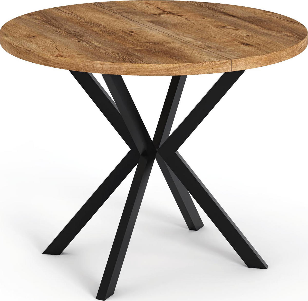 ESSTISCH Valeo runder ausziehbarer, Lefkas Eiche 120-200/120/76 cm - Alteiche/Schwarz, Holzwerkstoff/Metall (120/120/76cm) - WFL GROUP