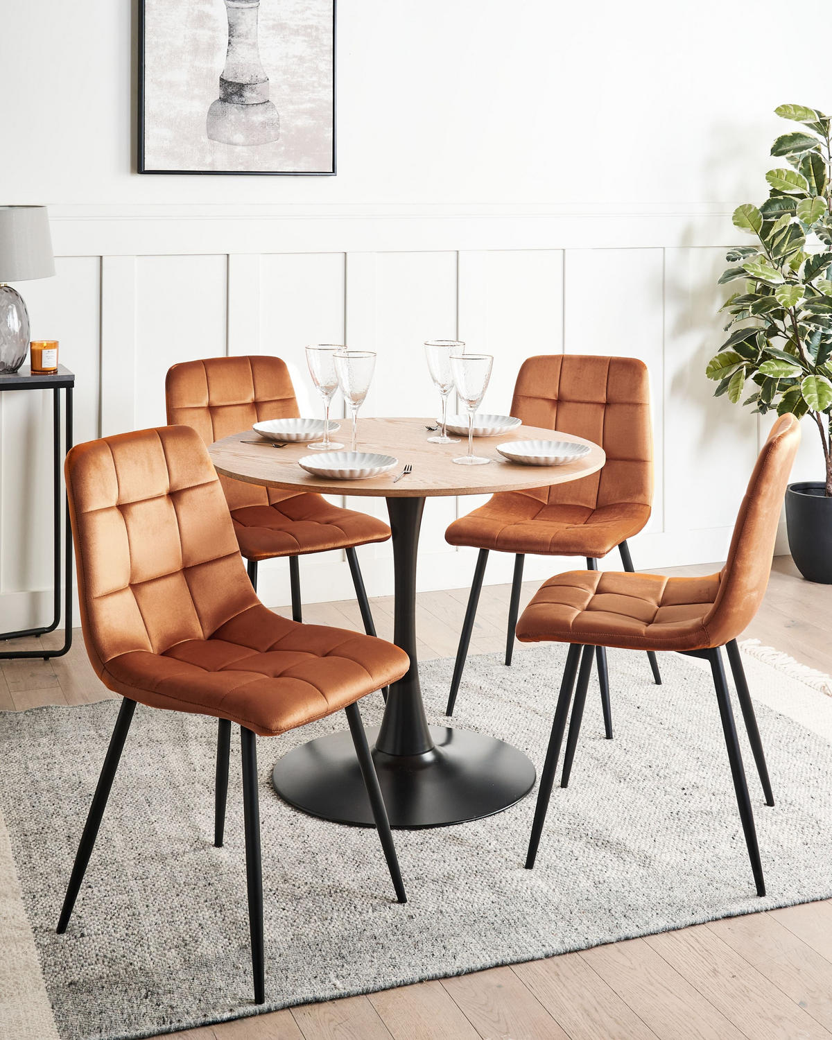ESSZIMMERSTUHL 4er-Set Samtstoff Orange Powell - Orange, Textil (45/88/62cm) - Beliani