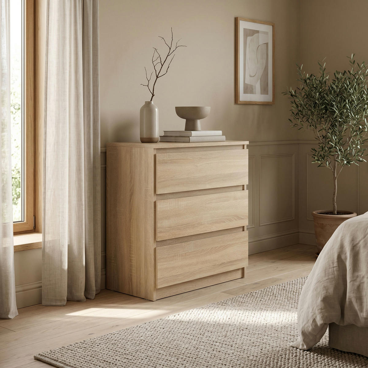 KOMMODE NUDO 70/78,5/39cm mit 3 Schubladen Türen Sonoma Eiche - Sonoma Eiche, Holzwerkstoff (70/78.5/39cm) - MASSENO