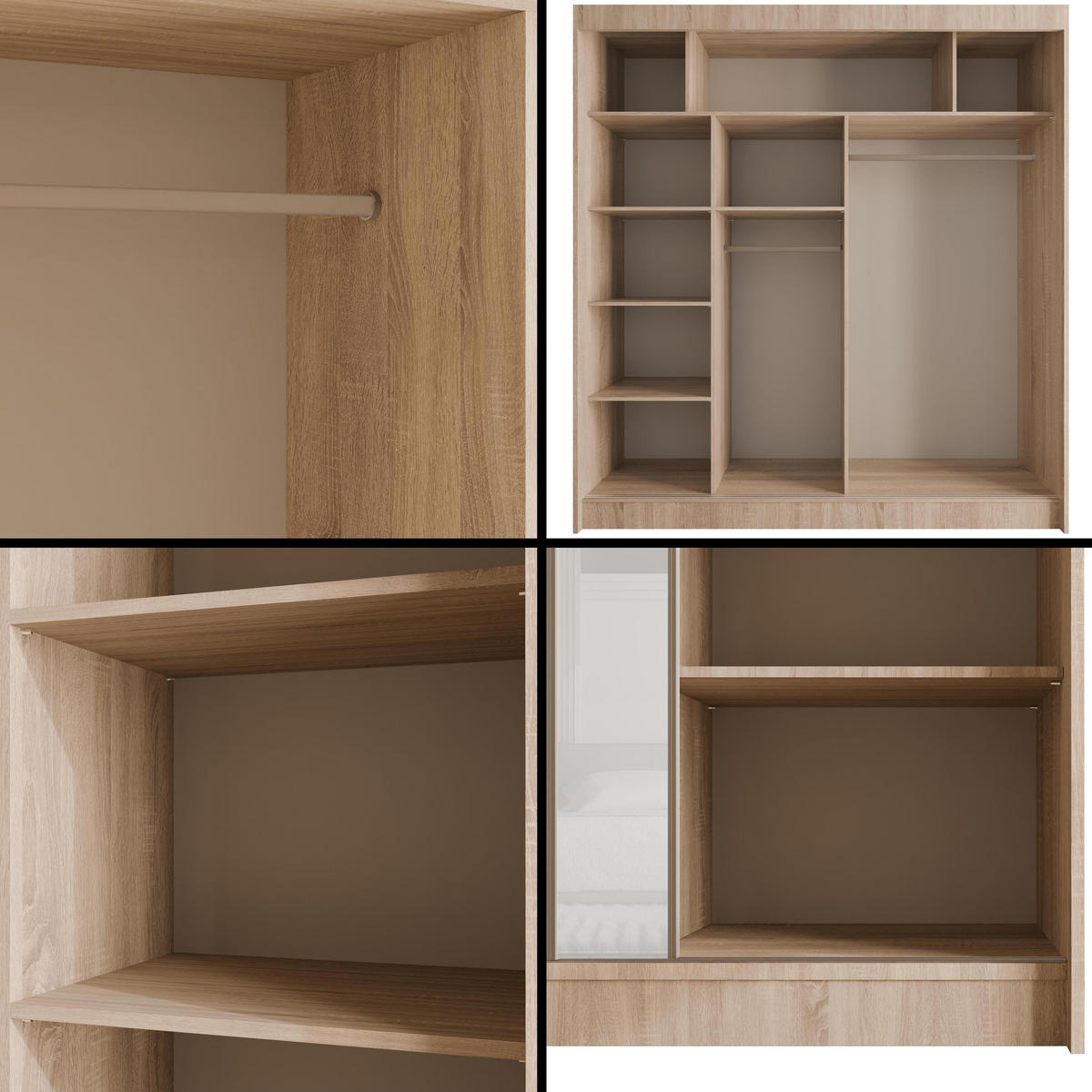KLEIDERSCHRANK VESLI - 200 cm - Sonoma Eiche|Weiß - Weiß/Sonoma Eiche, Holzwerkstoff (200/215/61cm) - ALTDECOR