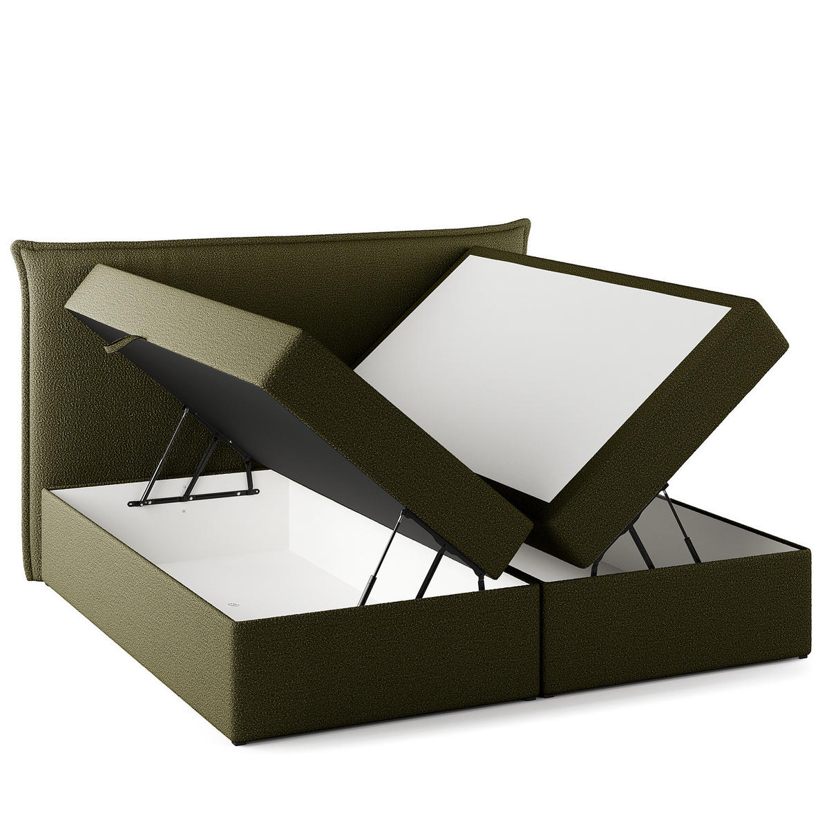 BOXBETT mit Stauraum - Bouclé - Olivgrün, Holzwerkstoff/Textil (200/200cm) - home24