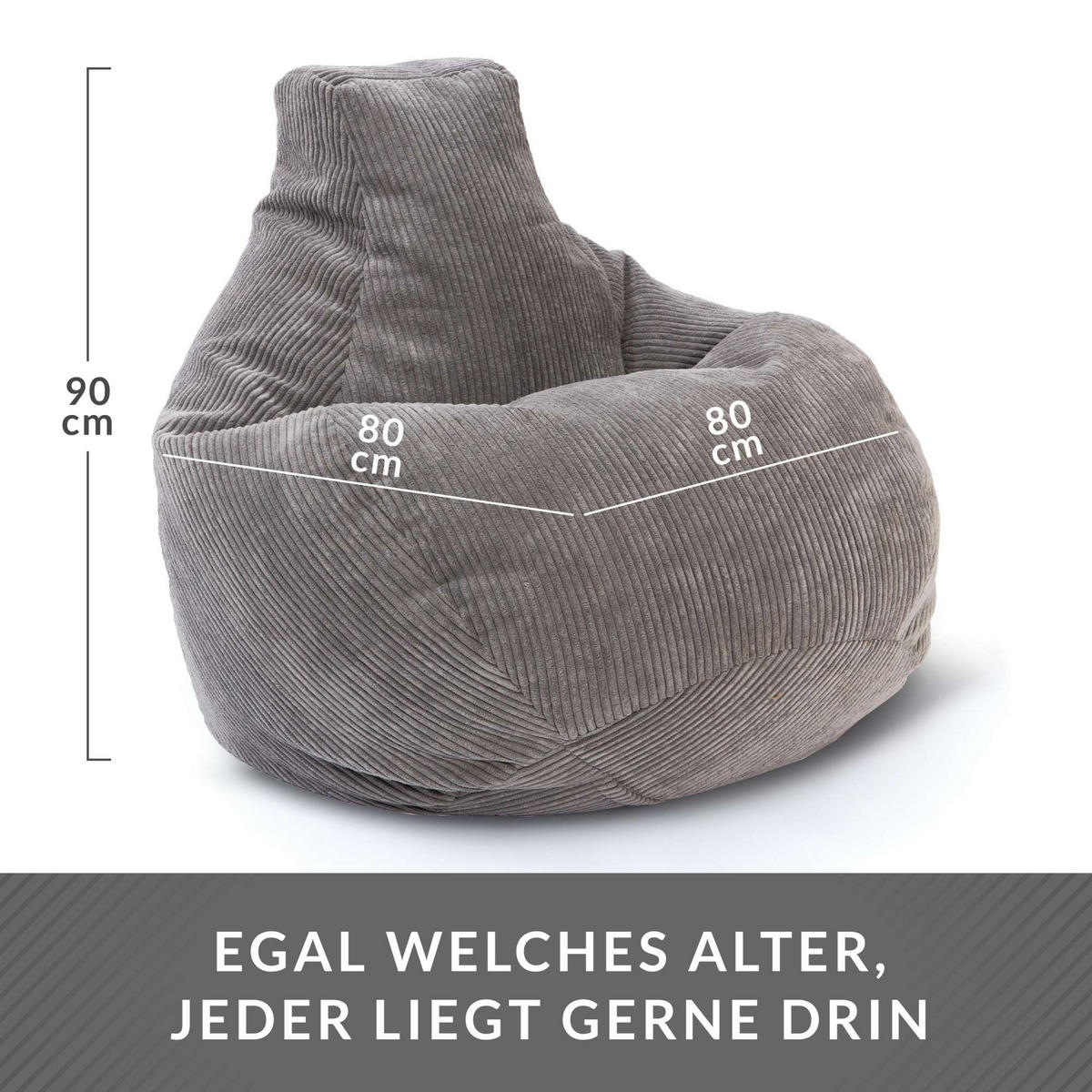 SITZSACK MIT RÜCKENLEHNE Cozy Cord - Hellgrau, Textil (80/90/90cm) - Green Bean
