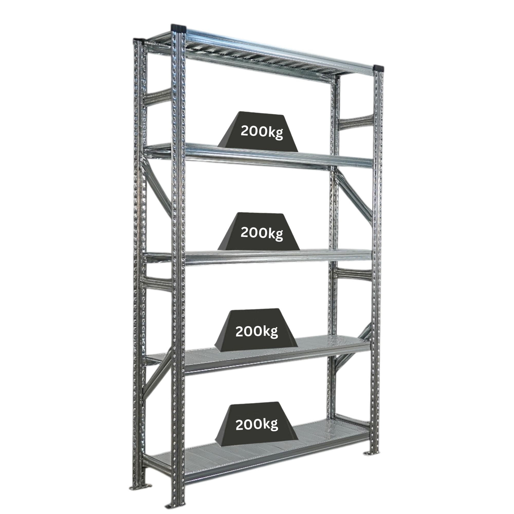 FACHBODENREGAL Proximo Stecksystem 200x120x32cm 5 Ebenen Fachlast 200 kg Beidseitig nutzbar Verzinkt - Silberfarben, Metall (120/200/32cm) - PROREGAL