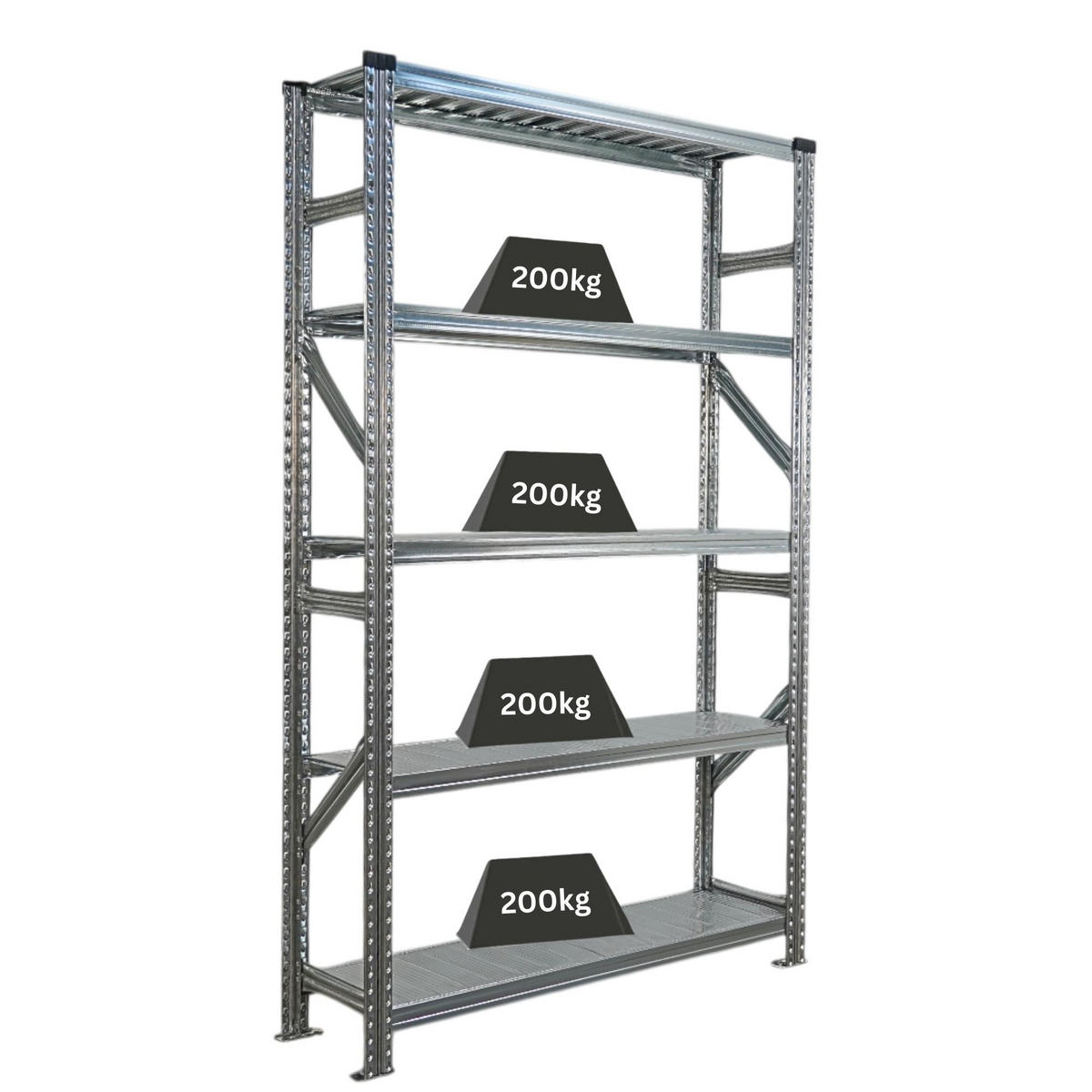 FACHBODENREGAL Proximo Stecksystem 200x120x32cm 5 Ebenen Fachlast 200 kg Beidseitig nutzbar Verzinkt - Silberfarben, Metall (120/200/32cm) - PROREGAL