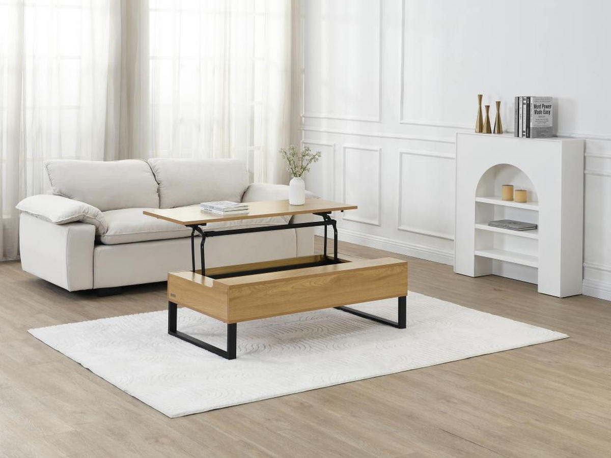 COUCHTISCH mit höhenverstellbarer Tischplatte - MDF & schwarzer Stahl - Holzfarben - SECALI - Naturfarben, Holz (110/60/38cm) - Vente-Unique