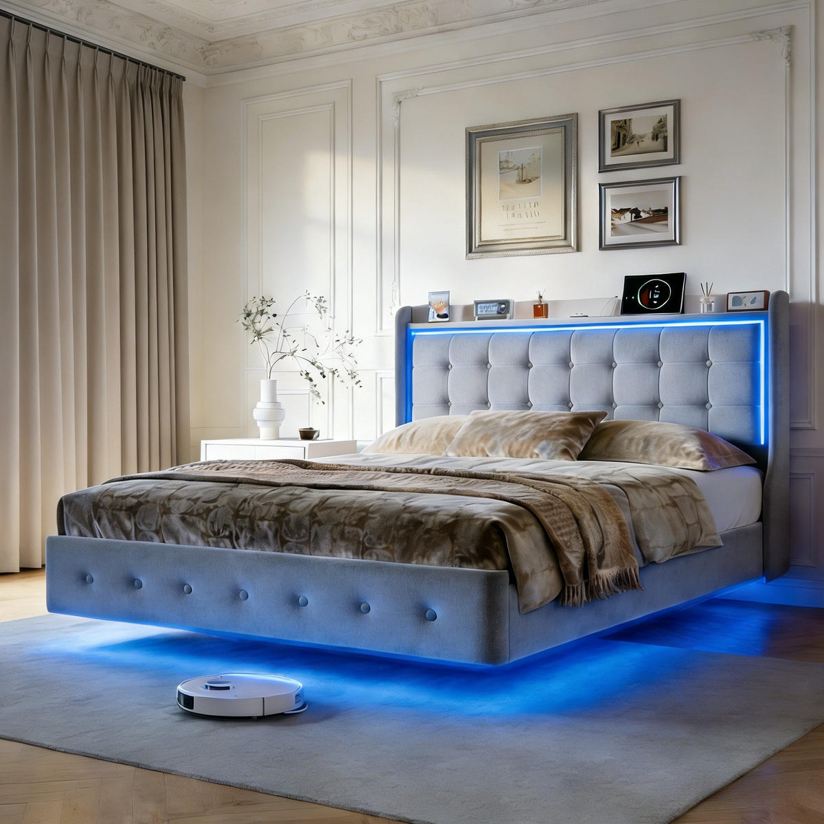 POLSTERBETT 140/200 cm Dunkelgrau mit LED und USB-Anschlüssen - Grau, Holz (140/200cm) - SHOPENTRA