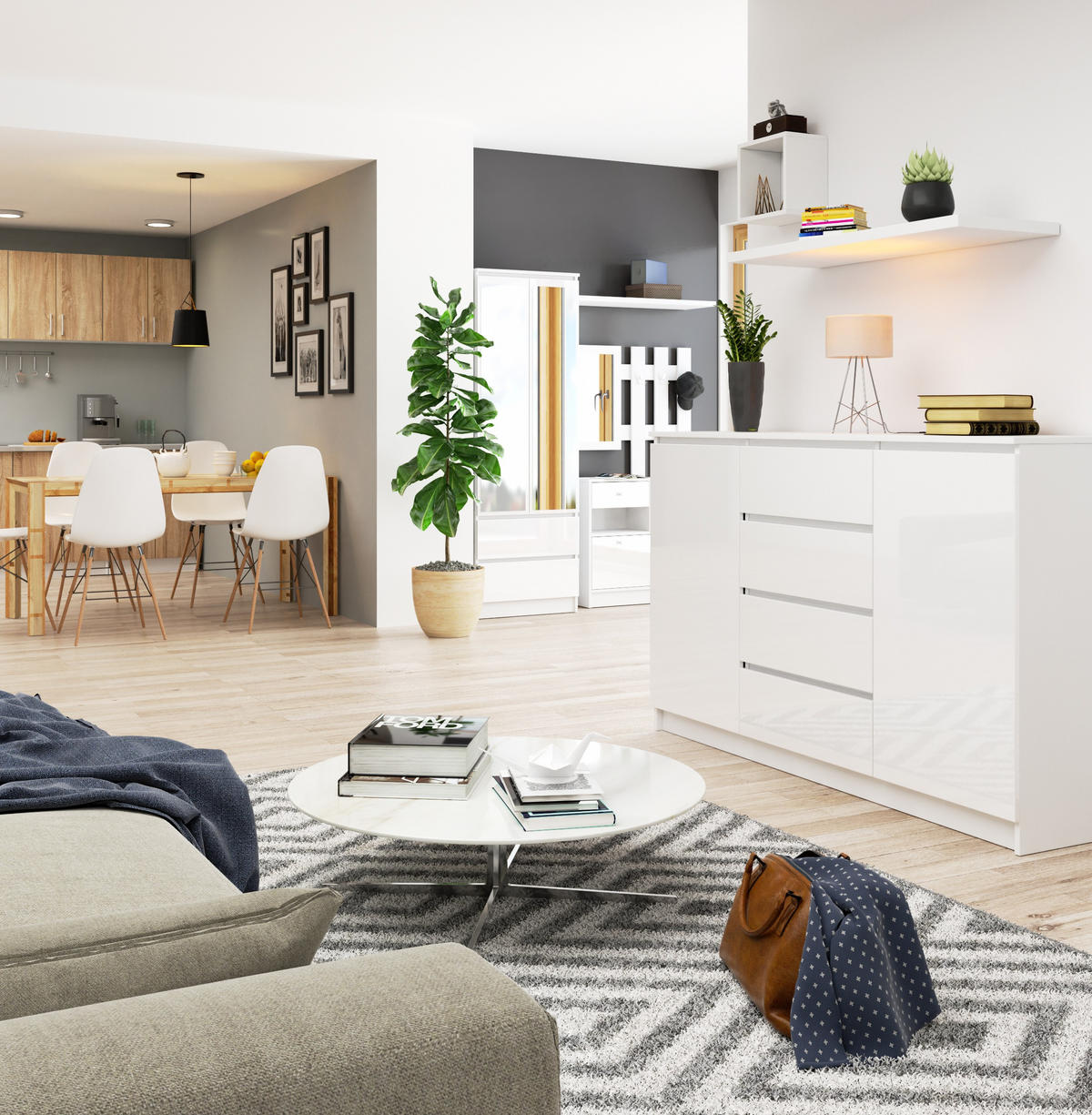 KOMMODE Weiß, Weiß Glanz 99/160/40 - Weiß, Holzwerkstoff (160/99/40cm) - RAUMHIRSCH FURNITURE