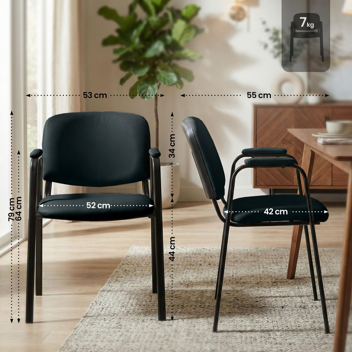 BESUCHERSTUHL Lederlook Schwarz - Schwarz, Textil/Metall (53/79/55cm) - CLP