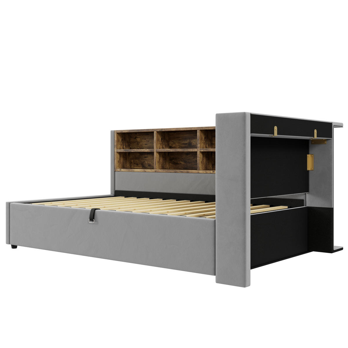 BETT mit hydraulischem Stauraum 90x200 cm Samt Grau - Hellgrau, Metall (90/200cm) - Meubliv
