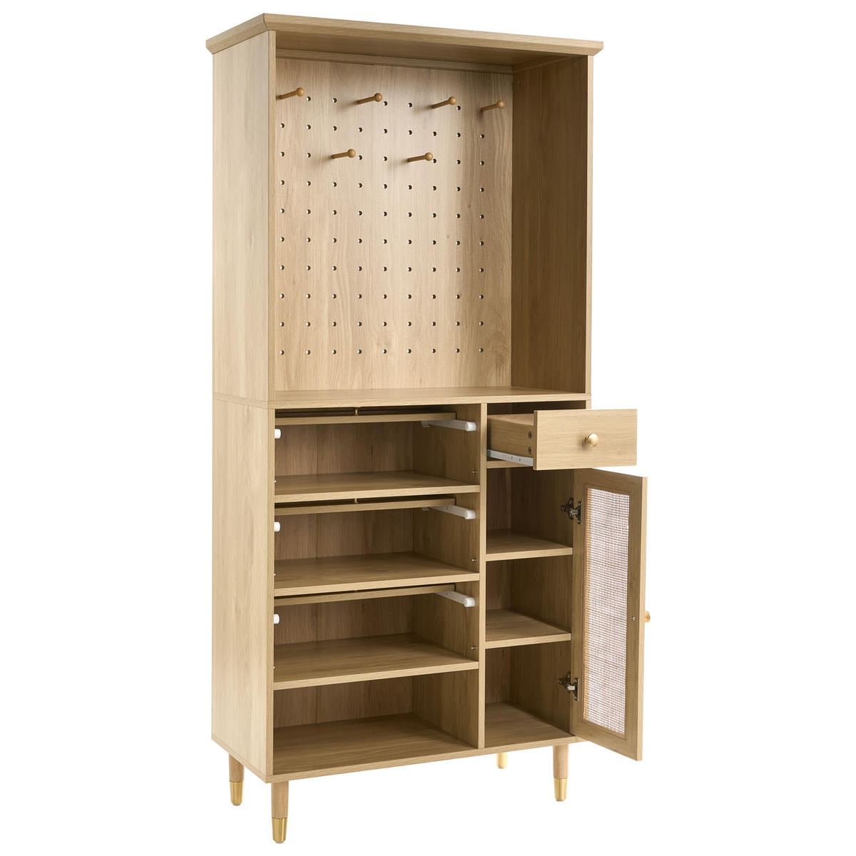 GARDEROBA s stojalom za oblačila svetlo rjava Forster - svetlo rjava/zlate barve, leseni material/les (77/170/37cm) - Beliani