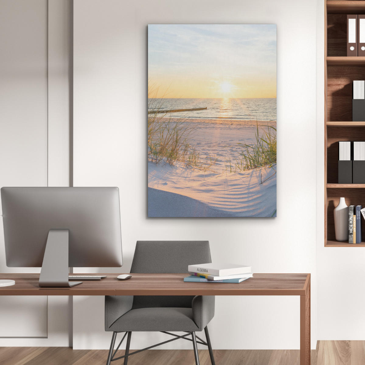 AKUSTIKBILD Strand - Sonne - Düne - Gras - Sand - Horizont Wanddeko 60x90 cm - Hellblau, Kunststoff (60/90/0.9cm) - MuchoWow