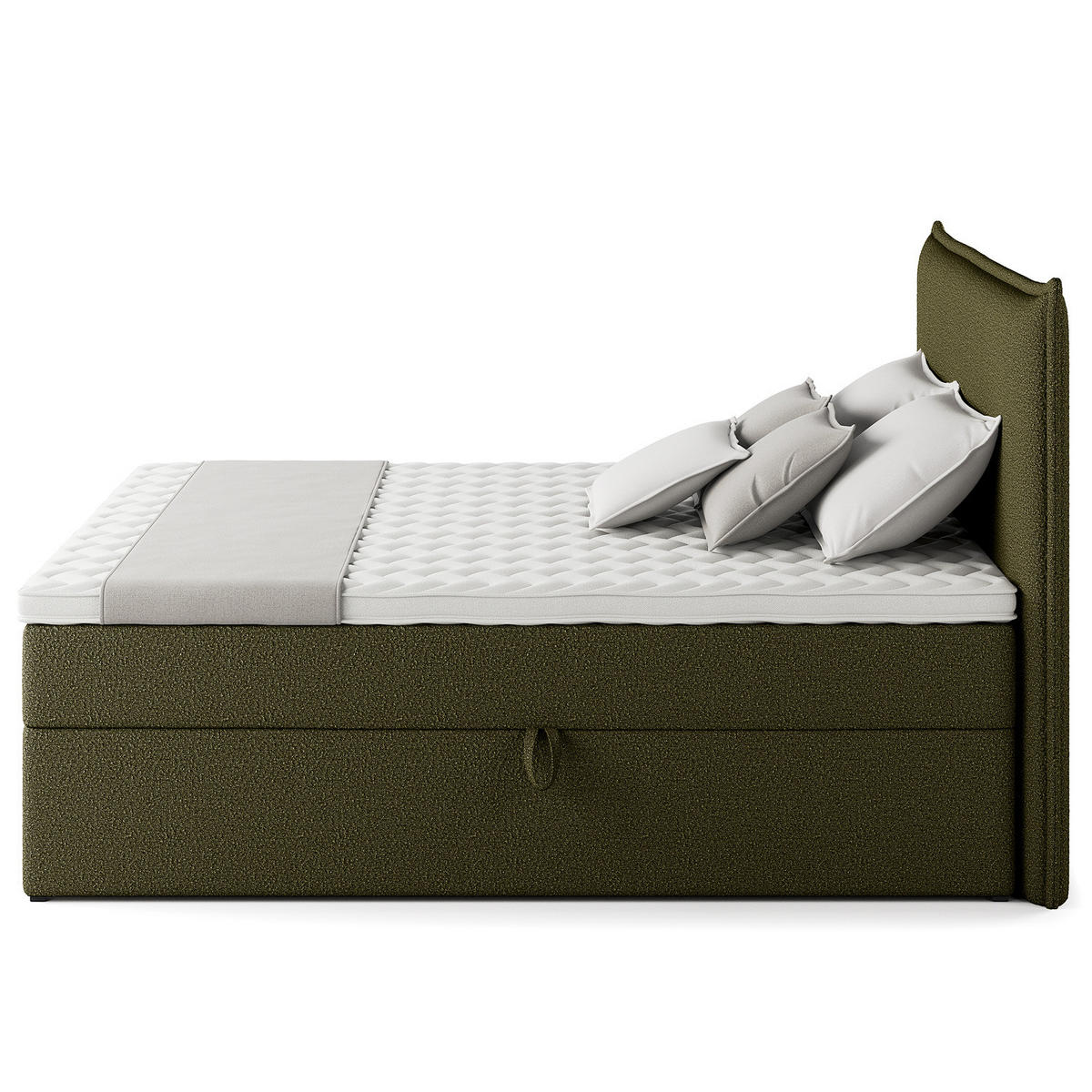 BOXBETT mit Stauraum - Bouclé - Olivgrün, Holzwerkstoff/Textil (180/200cm) - home24