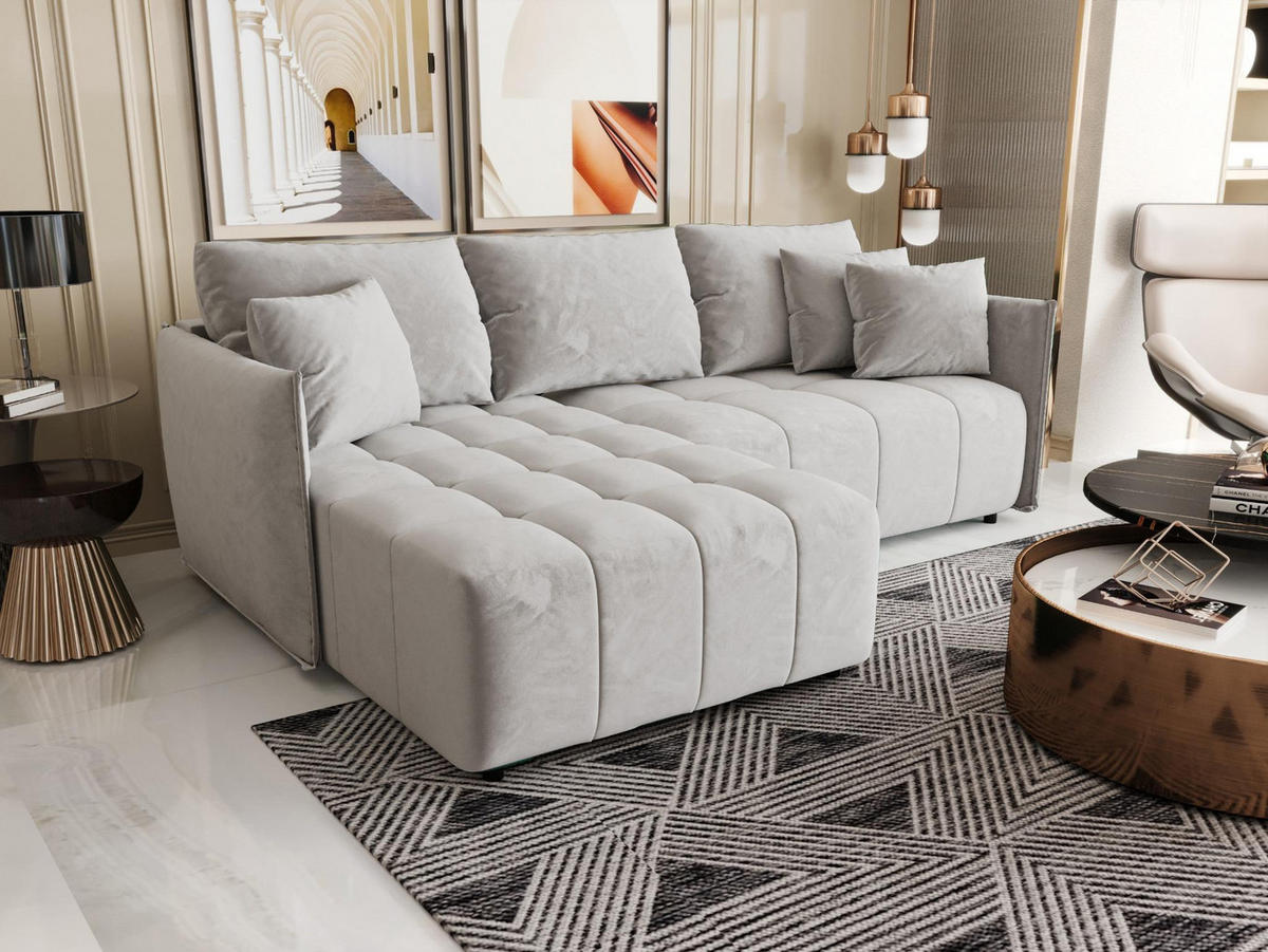 ECKSOFA mit Schlaffunktion ONIL L Monolith 84 Links - Hellgrau, Textil (245/175cm) - Bedante