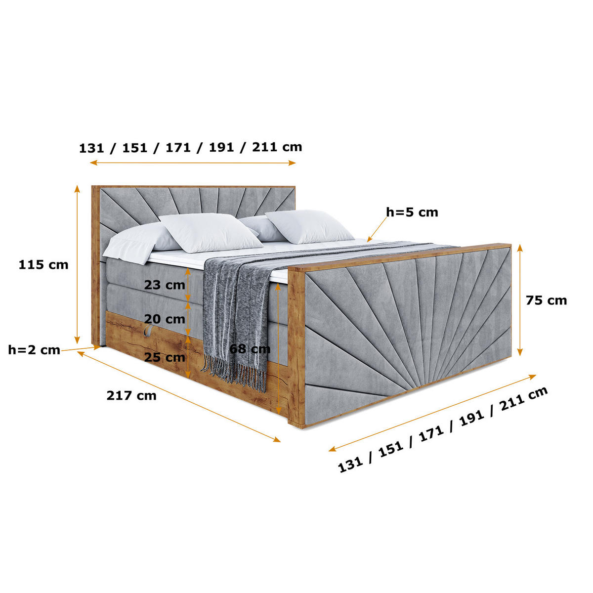 BOXSPRINGBETT mit Matratze H3|H4 und Lattenrost - LOLLI6-Z KING-180x200 - Grau Casablanca - Grau, Holzwerkstoff (180/200cm) - ALTDECOR