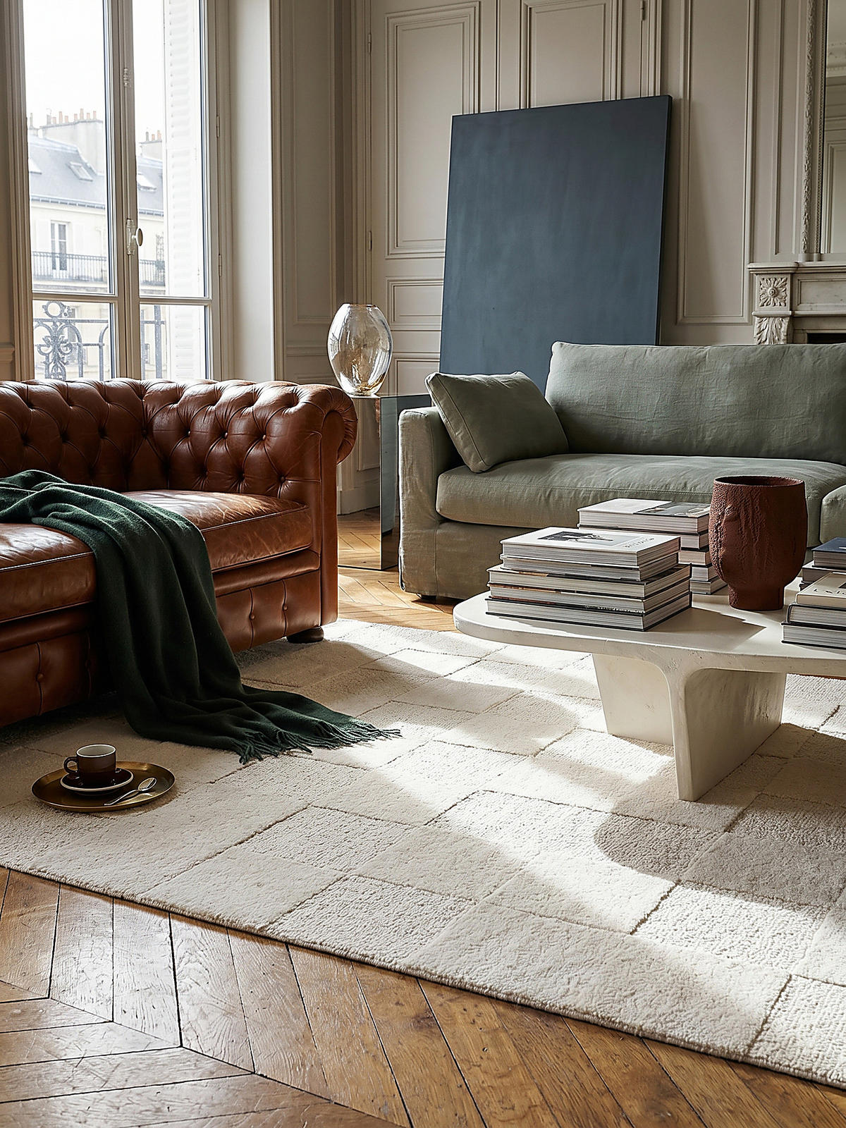 TEPPICH aus Wolle DEBEN in Elfenbein, mit Schachbrettmuster, 160 x 230 cm - Beige, Textil (160/230cm) - KADIMA DESIGN