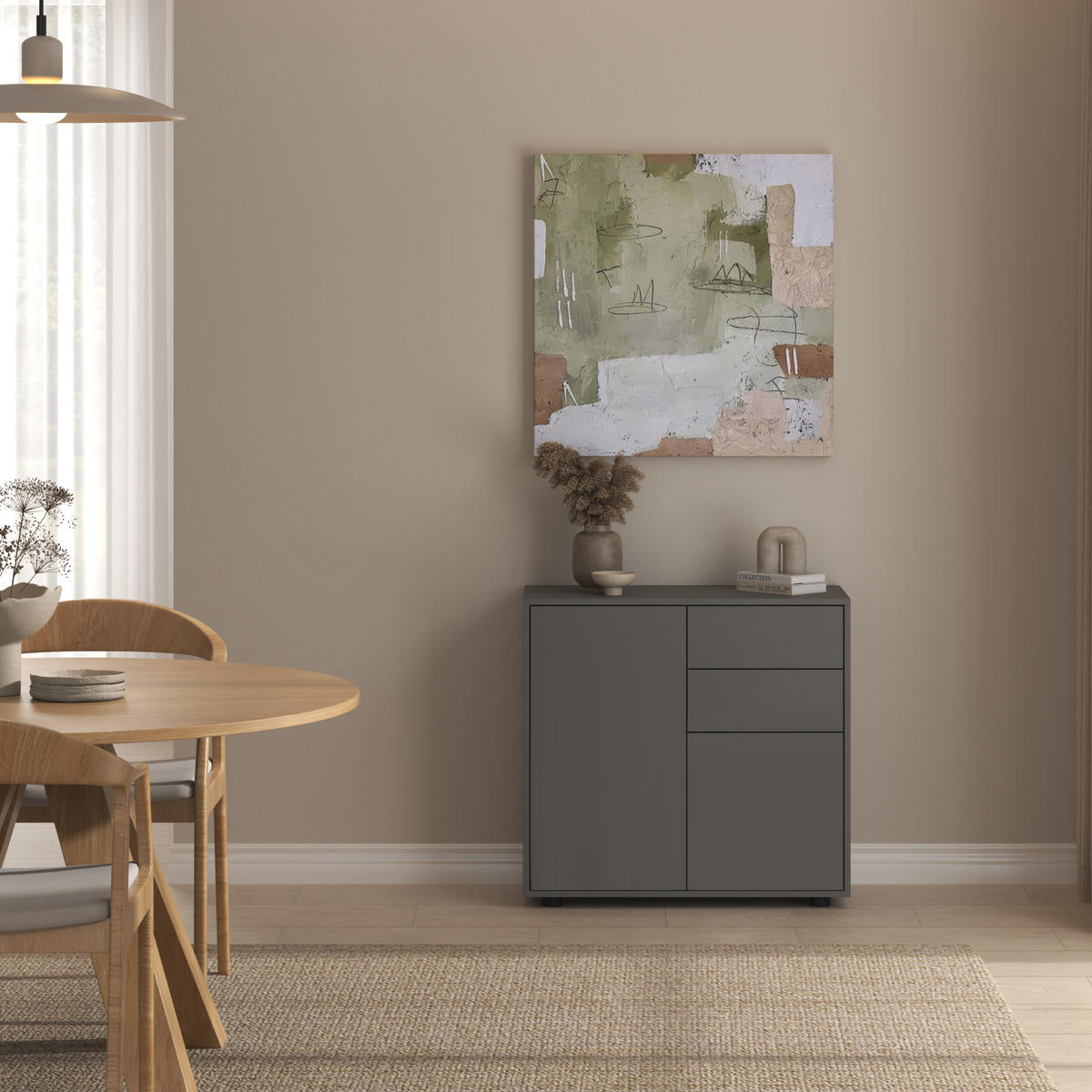 KOMODA Paarl 2dveřová - tmavě šedá, kompozitní dřevo (79/74/36cm) - [en.casa]