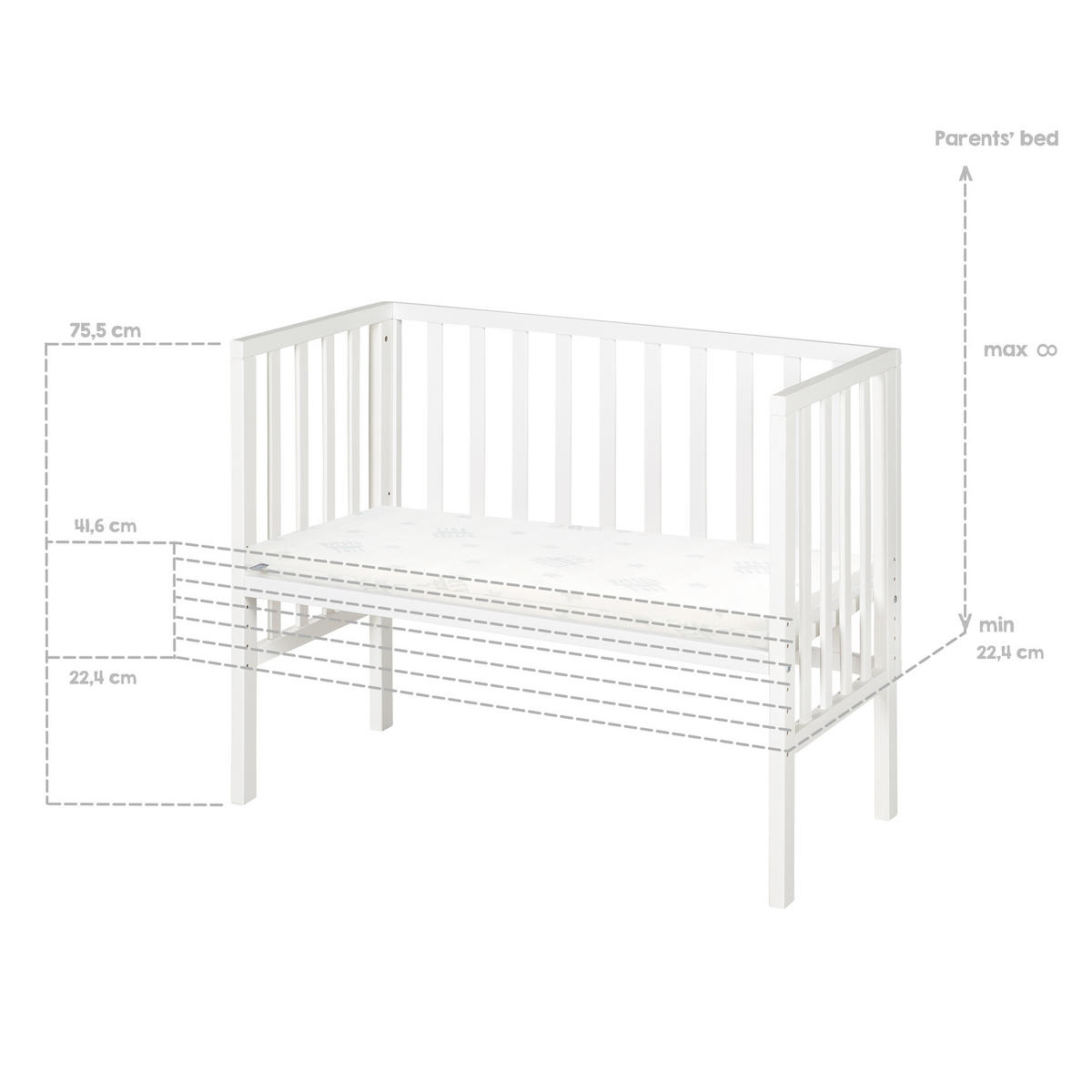 BEISTELLBETT Sternenzauber grau 2in1 Set 90 x 45 cm - Creme/Weiß, Holzwerkstoff (45/90cm) - Roba