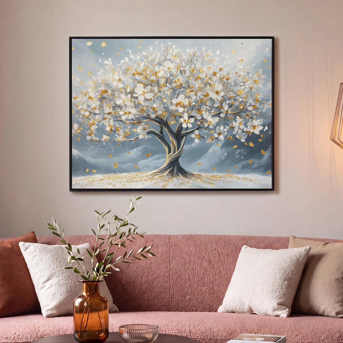 LEINWAND Bilder mit Rahmen - Baum - Winter - Baum des Lebens - Modern - Gold - 100x70 - Goldfarben, Textil (100/70cm) - MuchoWow
