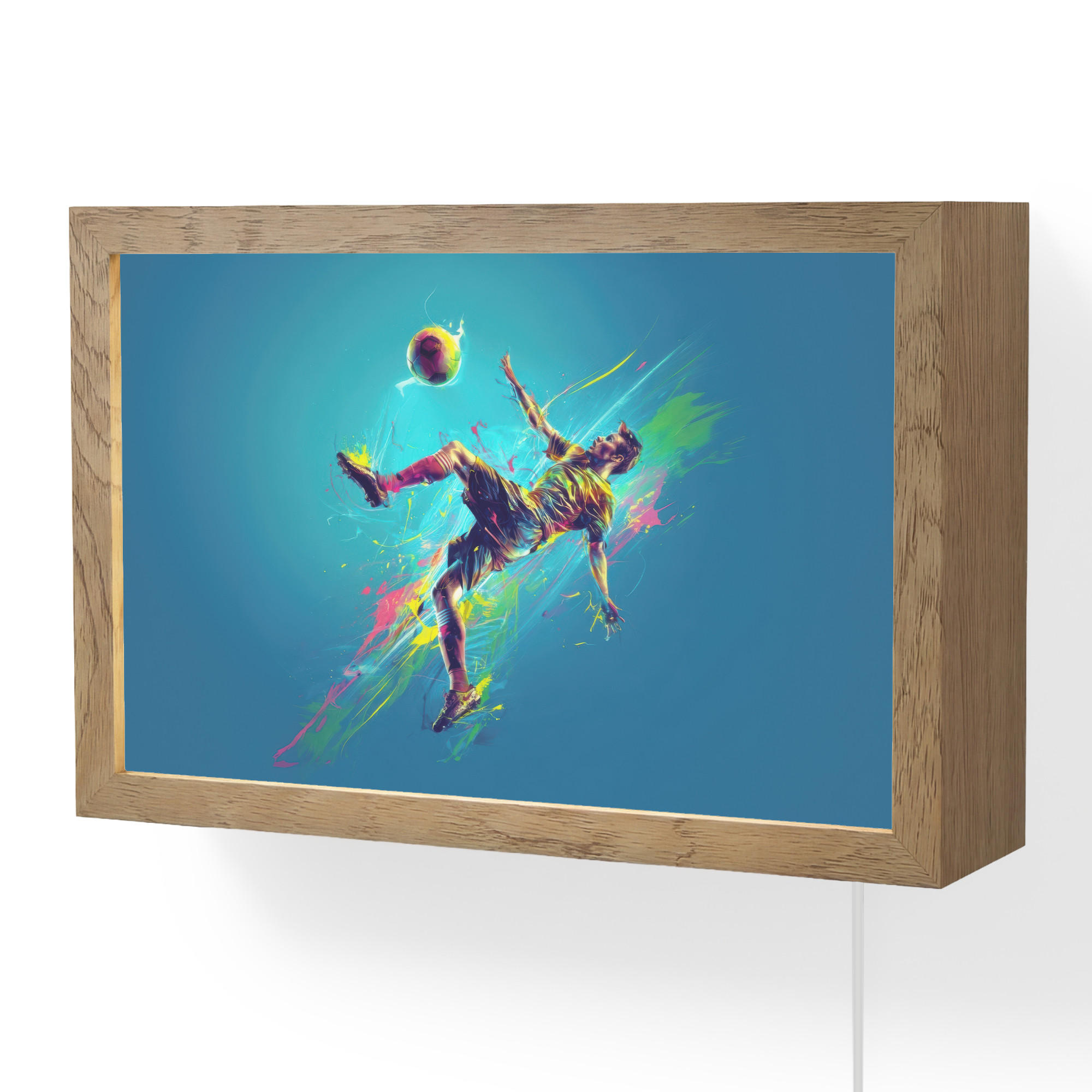 NÁSTĚNNÁ LAMPA Fotbalista - Stříkající barva - Barevné - Míč 30x20 cm - modrá, kompozitní dřevo (30/20/8cm) - OnlyWow