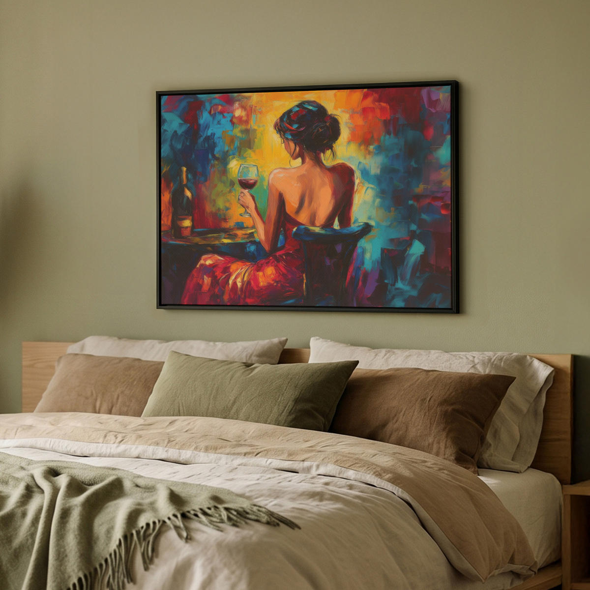 LEINWAND Bilder mit Rahmen - Wein - Frau - Stimmungsvoll - Farbenfroh - 80x60 - Bordeaux, Textil (80/60cm) - MuchoWow