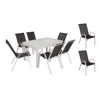 GARTEN-SITZGRUPPE Silke 9-teilig Gartenmöbel-Set - Schwarz, Kunststoff - DELUKE