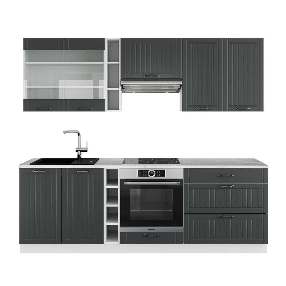 KÜCHENZEILE Fame-Line Anthrazit Landhaus/Weiß 235 cm, AP Marmor - Anthrazit/Weiß, Holzwerkstoff (235/81.6/60cm) - Vicco