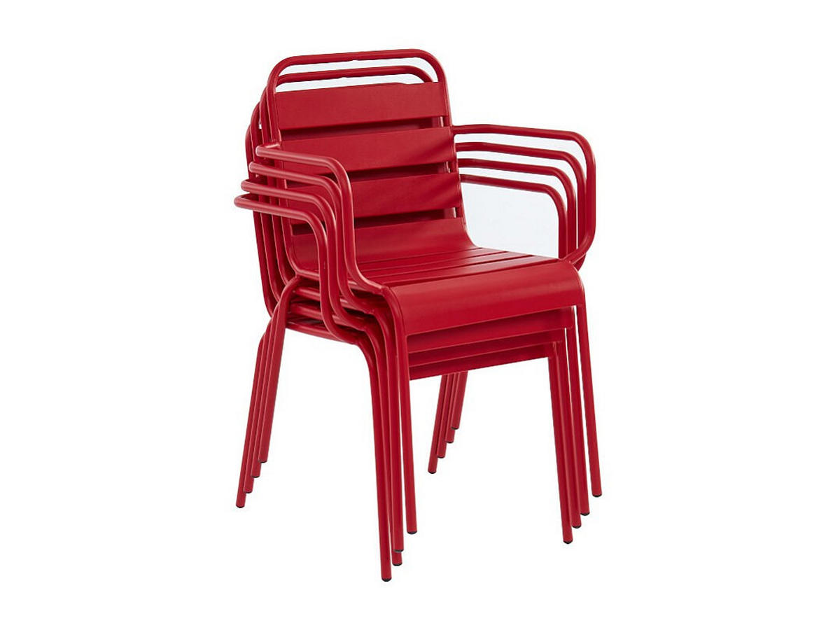 GARTENSITZGRUPPE aus Metall - ein Tisch L.160 cm und 6 stapelbare Sessel - Rot - MIRMANDE von MYLIA - Rot, Metall - Vente-Unique