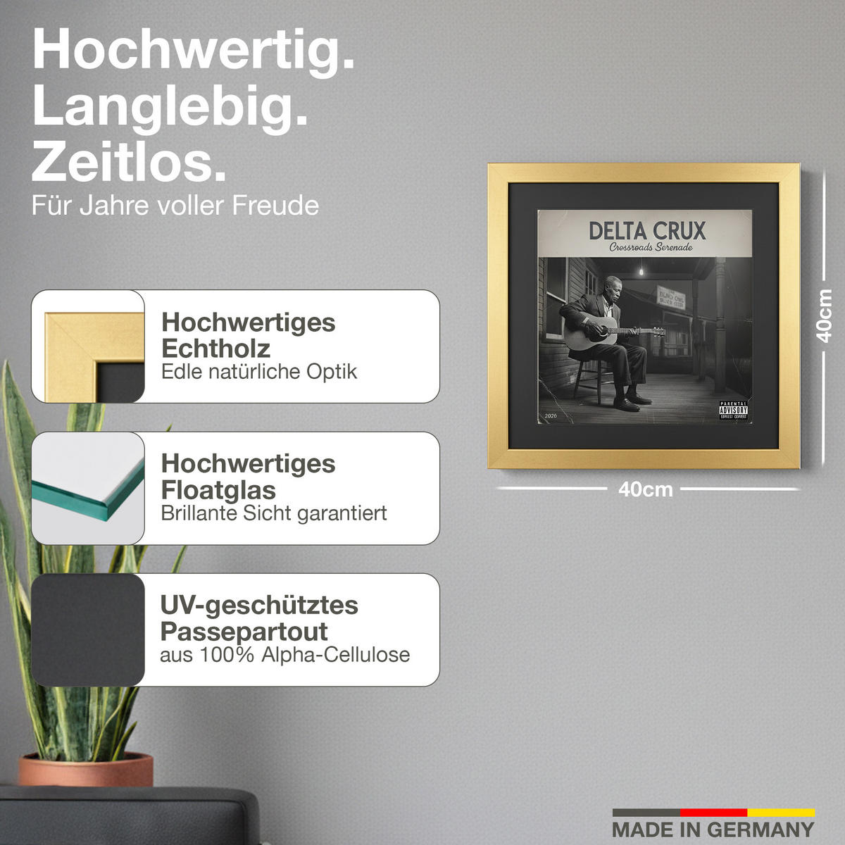 SCHALLPLATTEN BILDERRAHMEN 40/40 2er Set - Goldfarben, Holz (40/40cm) - K-Möbel