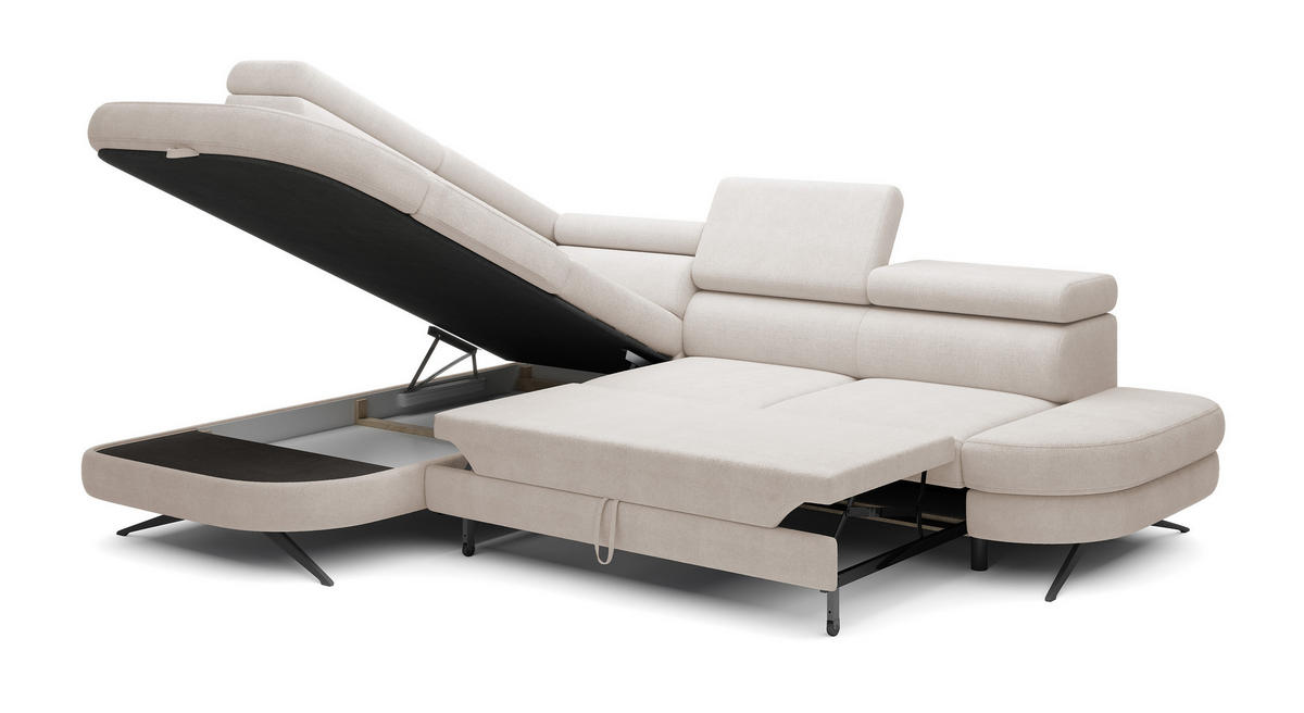 ECKSOFA OTIS L-förm, Schlaffunktion, verstellbare Kopfstützen, in AURORA-Stoff, lose Rückenkissen, freistehend, LINKS 218x276x97 cm Beige - Beige, Holz/Textil (218/276cm) - DomoHome