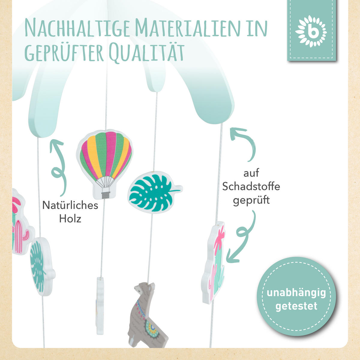 MOBILE Holz Lama - ab Geburt - Türkis, Holz (19.1/19.1cm) - Bieco Spielwaren