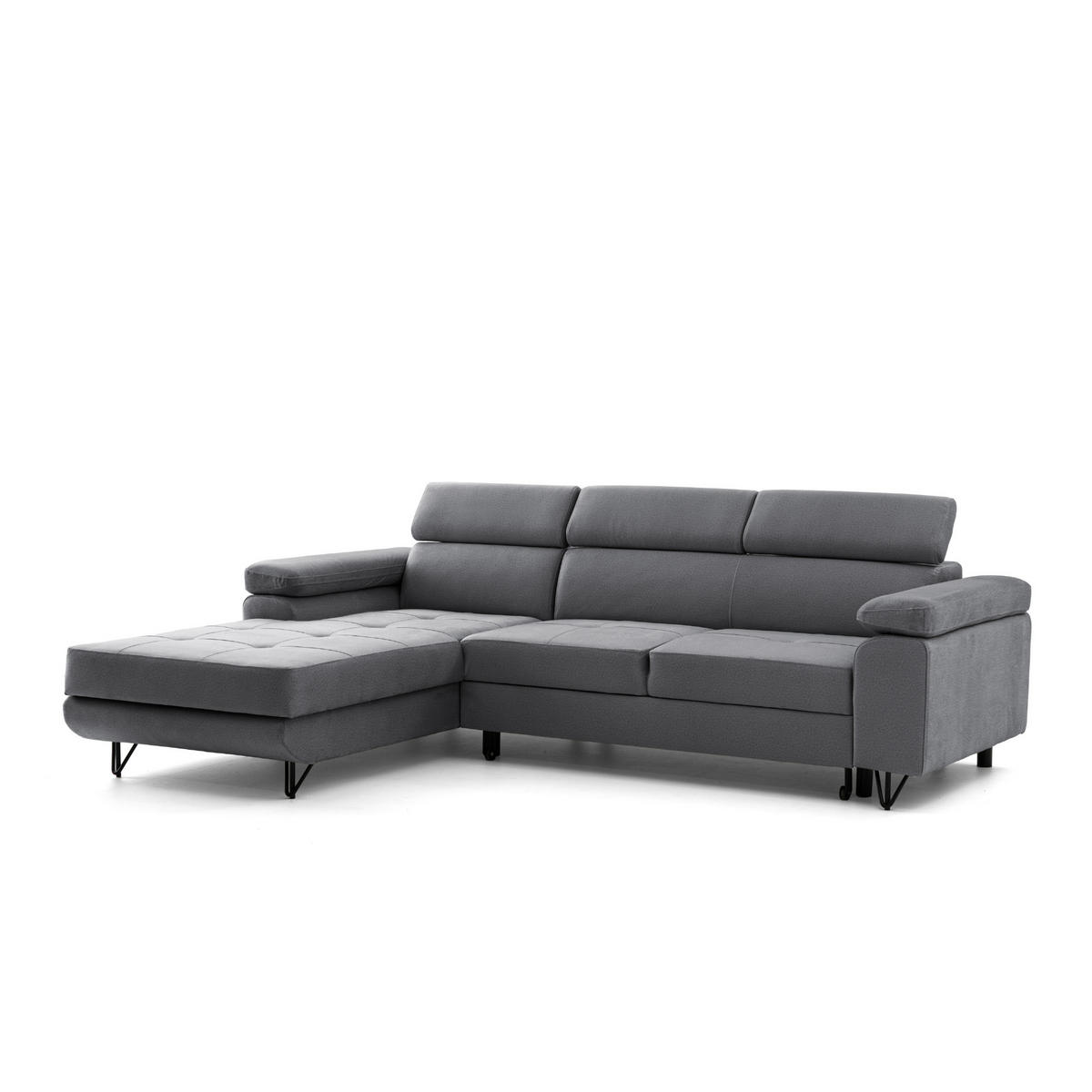 ECKSOFA NORIS L Links mit Schlaffunktion 128x203 Velours Dunkelgrau - Dunkelgrau/Schwarz, Holz/Textil (250/183cm) - Muffo